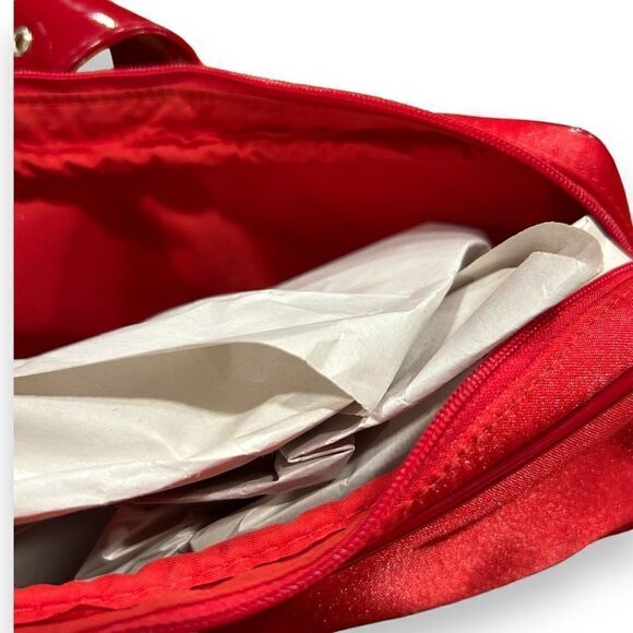 Revolve Dior Vintage Parfum Red Satin Toiletry Bag or Purse Clutch with Buckle - Picture 11 of 12